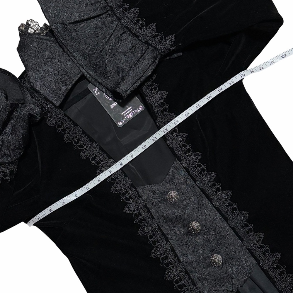 DARK IN LOVE NWT Black Velvet Lace Bell Sleeve Button Front Jacket - Picture 8 of 14